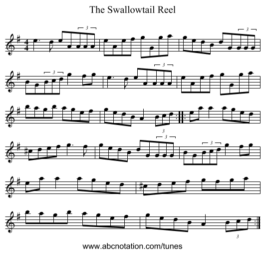The Swallowtail Reel - staff notation