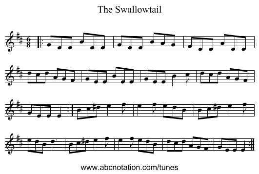 The Swallowtail - staff notation