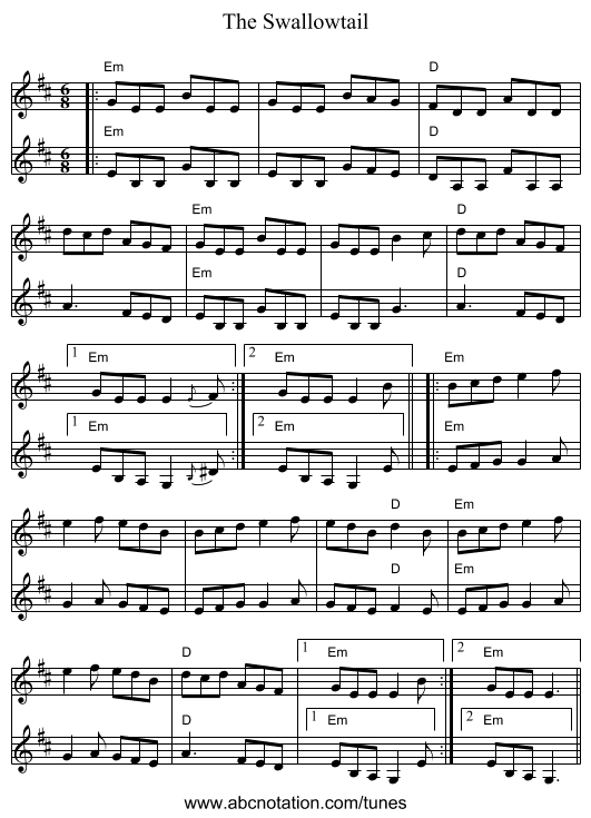 The Swallowtail - staff notation