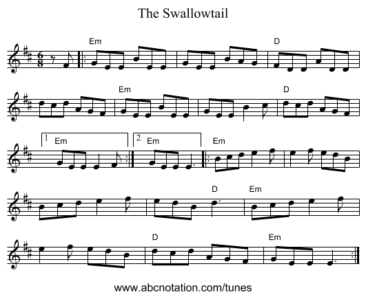 The Swallowtail - staff notation