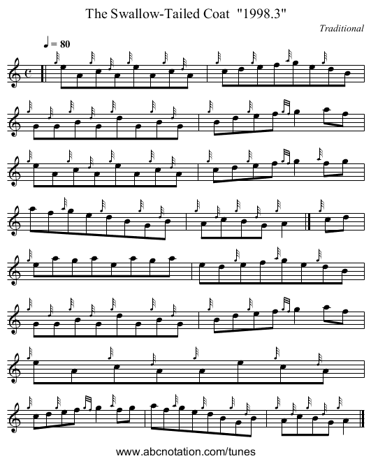 The Swallow-Tailed Coat  1998.3 - staff notation