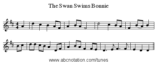 The Swan Swims Bonnie - staff notation
