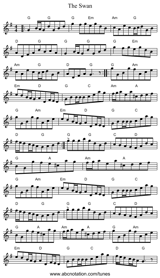 The Swan - staff notation