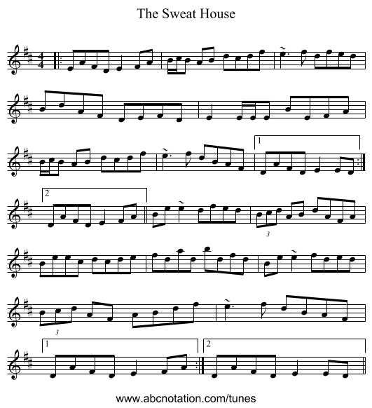 The Sweat House - staff notation