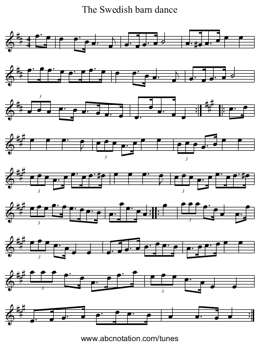 The Swedish barn dance - staff notation