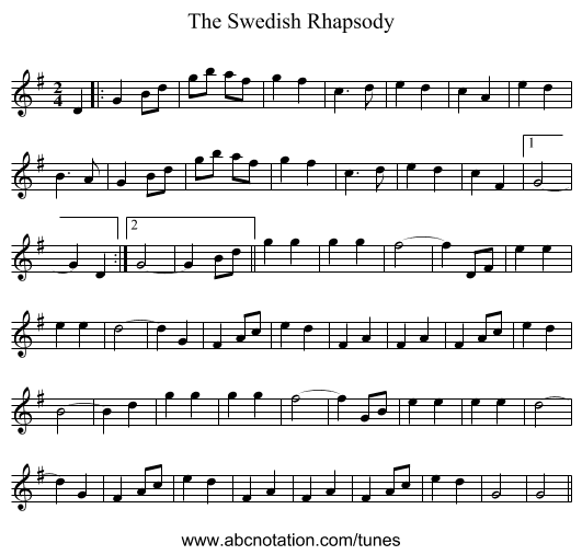 The Swedish Rhapsody - staff notation