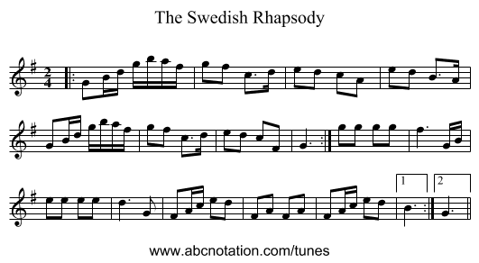 The Swedish Rhapsody - staff notation