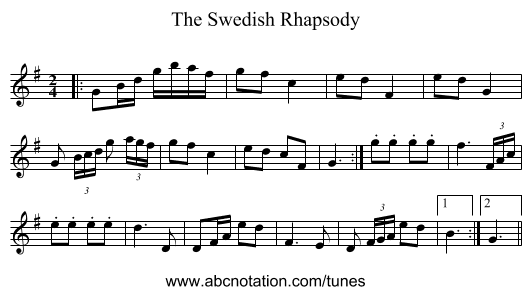 The Swedish Rhapsody - staff notation