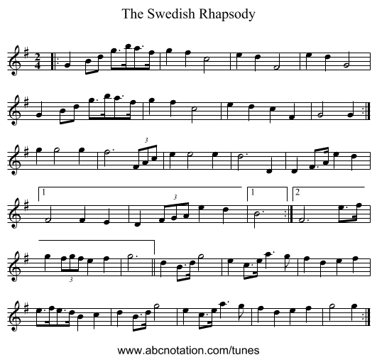 The Swedish Rhapsody - staff notation