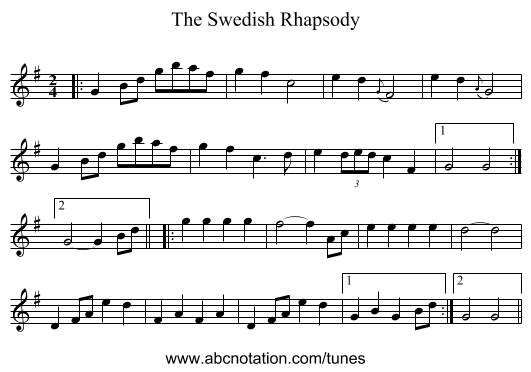 The Swedish Rhapsody - staff notation