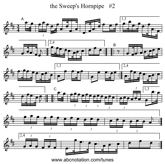 the Sweep's Hornpipe   #2 - staff notation