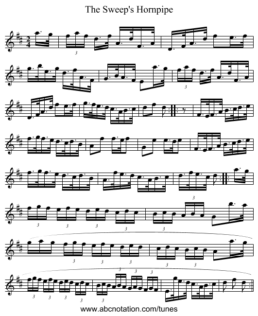 The Sweep's Hornpipe - staff notation