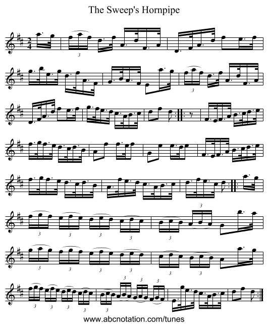 The Sweep's Hornpipe - staff notation