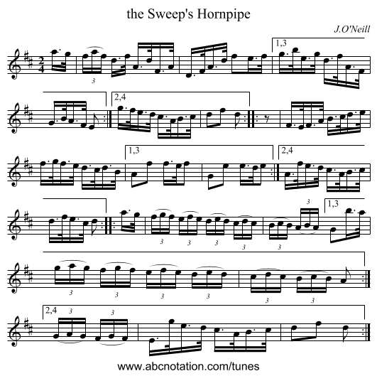 the Sweep's Hornpipe - staff notation