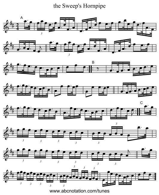 the Sweep's Hornpipe - staff notation
