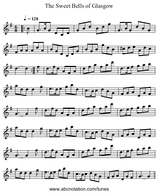 The Sweet Bells of Glasgow - staff notation