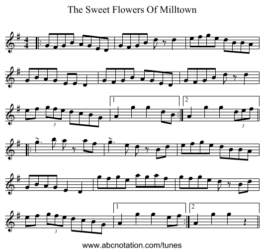 The Sweet Flowers Of Milltown - staff notation