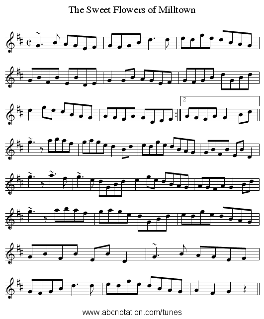 The Sweet Flowers of Milltown - staff notation