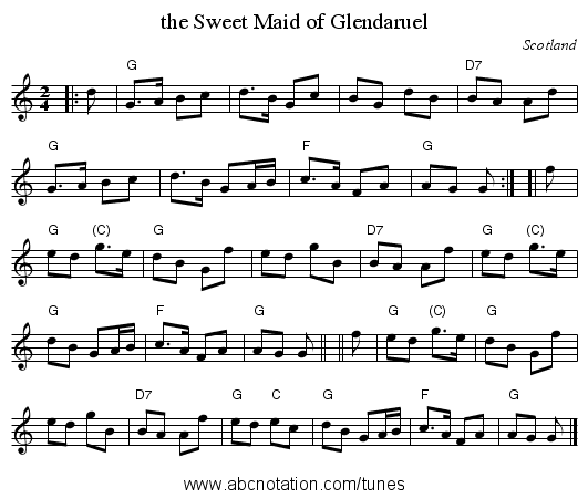 the Sweet Maid of Glendaruel - staff notation