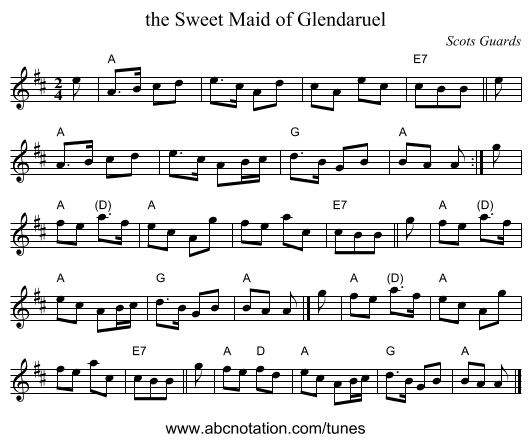 the Sweet Maid of Glendaruel - staff notation