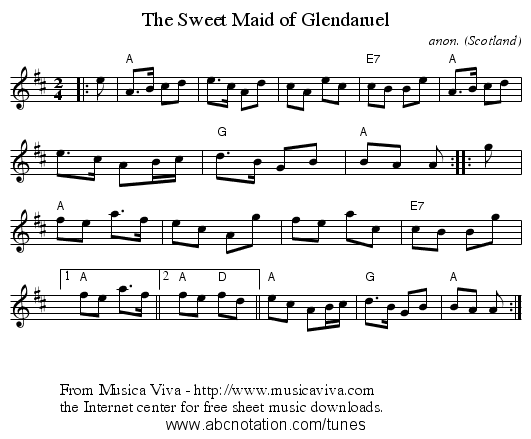 The Sweet Maid of Glendaruel - staff notation