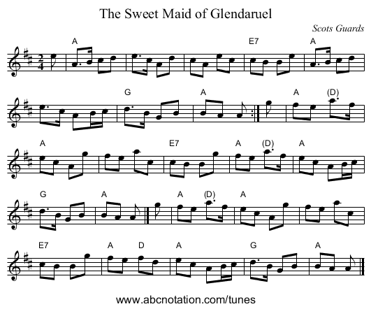 The Sweet Maid of Glendaruel - staff notation