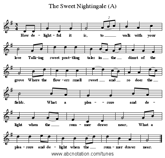 The Sweet Nightingale (A) - staff notation