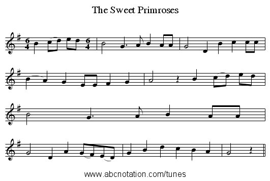The Sweet Primroses - staff notation