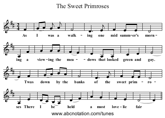 The Sweet Primroses - staff notation