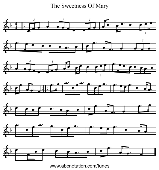The Sweetness Of Mary - staff notation