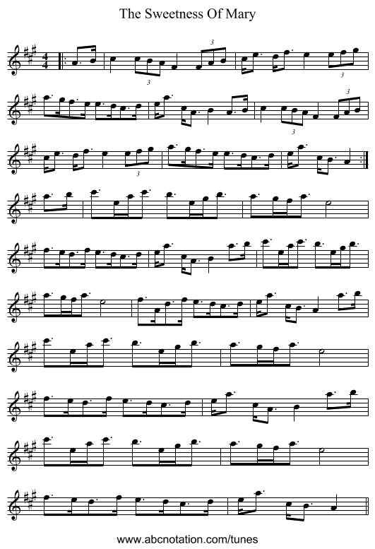The Sweetness Of Mary - staff notation