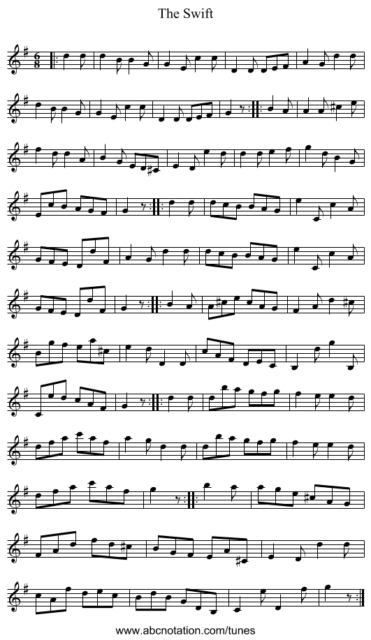The Swift - staff notation