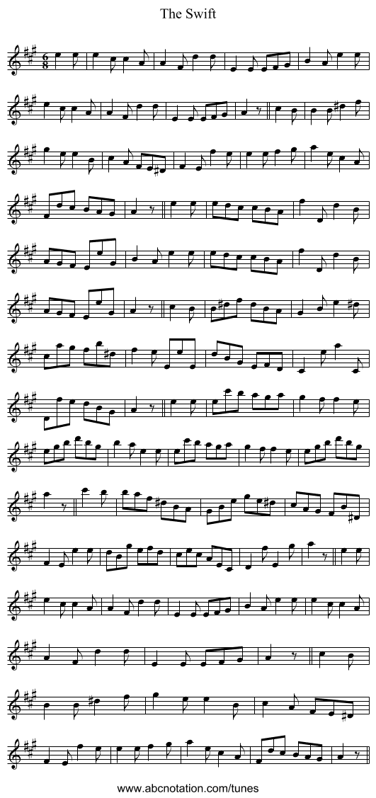 The Swift - staff notation