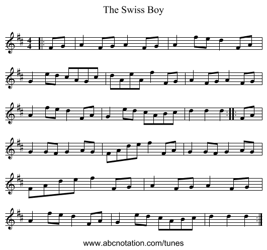 The Swiss Boy - staff notation