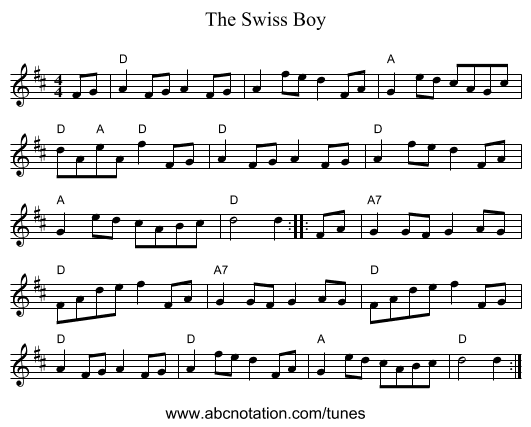 The Swiss Boy - staff notation
