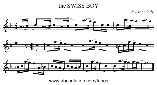 the SWISS BOY - staff notation