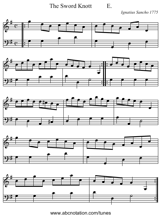 The Sword Knott          E. - staff notation