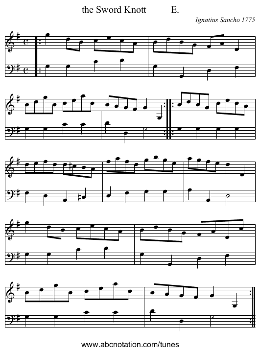 the Sword Knott E. - staff notation
