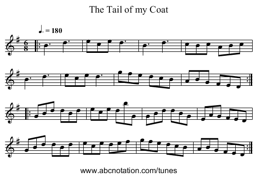 The Tail of my Coat - staff notation