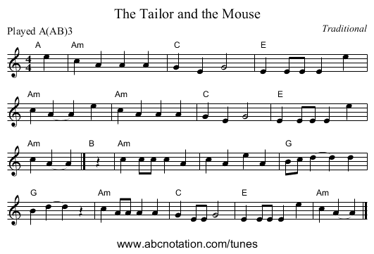 The Tailor and the Mouse - staff notation