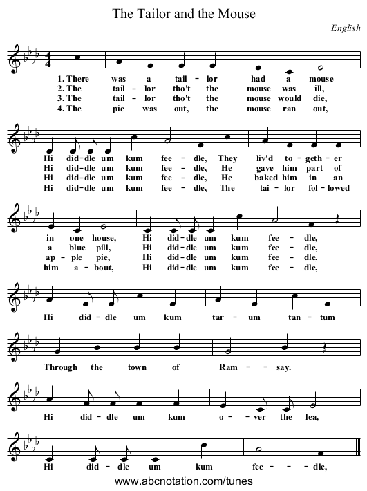 The Tailor and the Mouse - staff notation