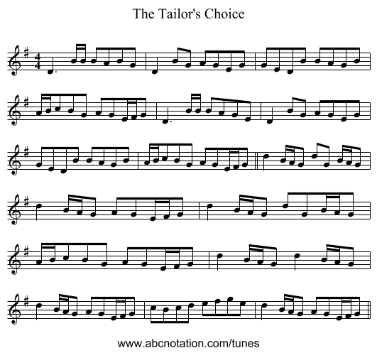 The Tailor's Choice - staff notation