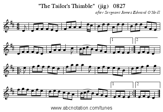 The Tailor's Thimble  (jig)   0827 - staff notation