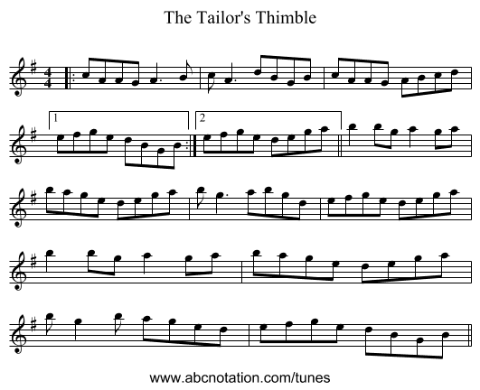 The Tailor's Thimble - staff notation
