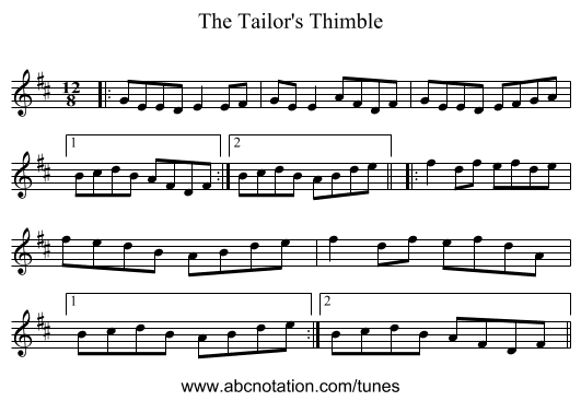 The Tailor's Thimble - staff notation