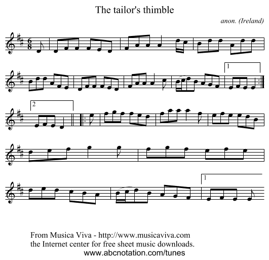 The tailor's thimble - staff notation
