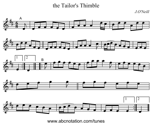 the Tailor's Thimble - staff notation