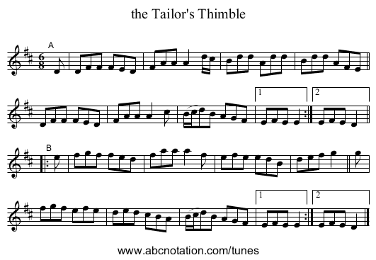 the Tailor's Thimble - staff notation