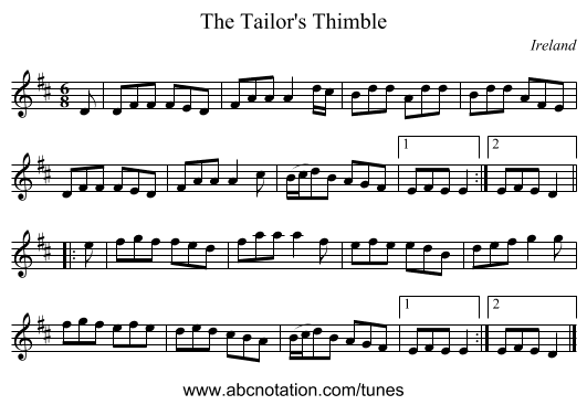 The Tailor's Thimble - staff notation