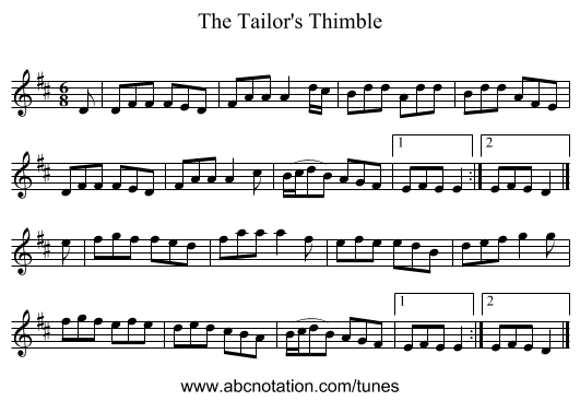 The Tailor's Thimble - staff notation